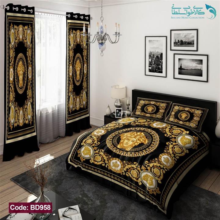 روتختی طرح Versace طلایی دو نفره کد BD958